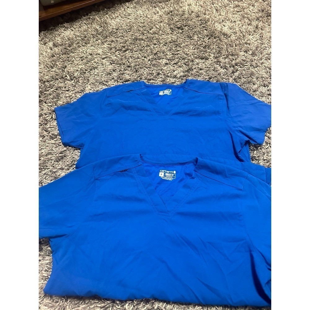 Carhartt Scrub Top Blue V Neck Short Sleeve Nursing Medical Healthcare‎
